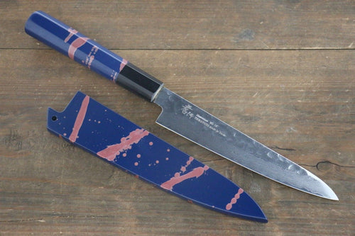 Sakai Takayuki VG10 33 Layer Damascus Hammered Petty-Utility  150mm Blue Lacquered Handle with Sheath - Japannywholesale