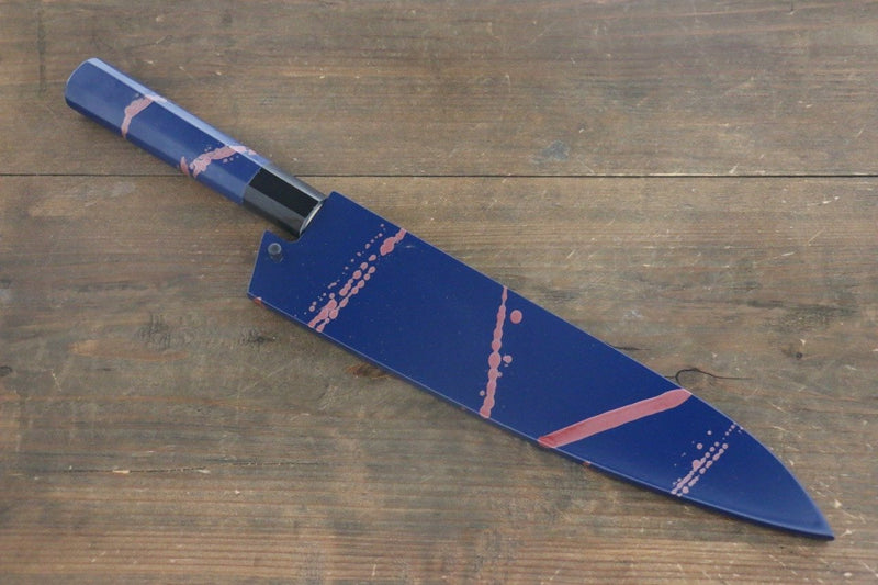 Sakai Takayuki VG10 33 Layer Damascus Hammered Gyuto  210mm Blue Lacquered Handle with Sheath - Japannywholesale