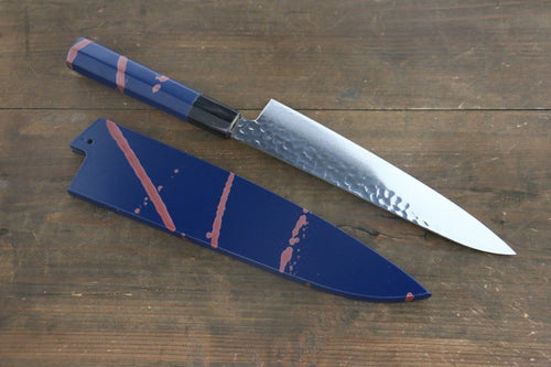 Sakai Takayuki VG10 33 Layer Damascus Hammered Gyuto  210mm Blue Lacquered Handle with Sheath - Japannywholesale