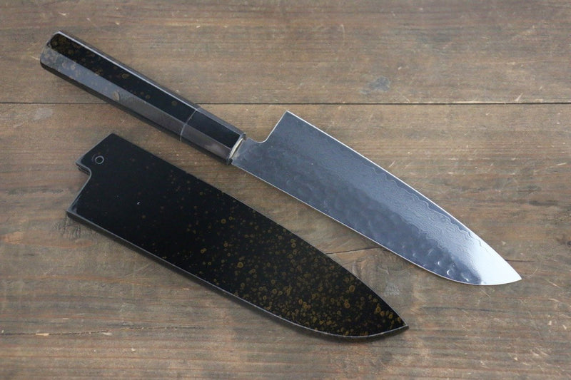 Sakai Takayuki VG10 33 Layer Damascus Hammered Santoku  170mm Gold Lacquered Handle with Sheath - Japannywholesale