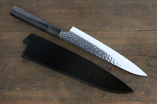 Sakai Takayuki VG10 33 Layer Damascus Hammered Gyuto  210mm Gold Lacquered Handle with Sheath - Japannywholesale