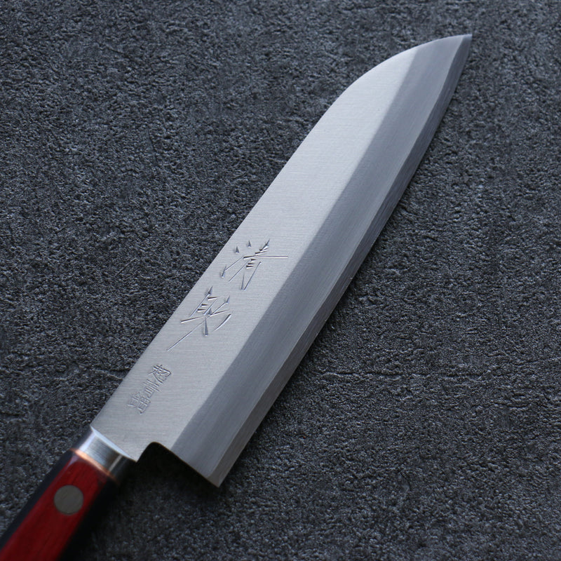 Seisuke Blue Super Migaki Finished Small Santoku  140mm Red and Black Pakka wood Handle - Japannywholesale