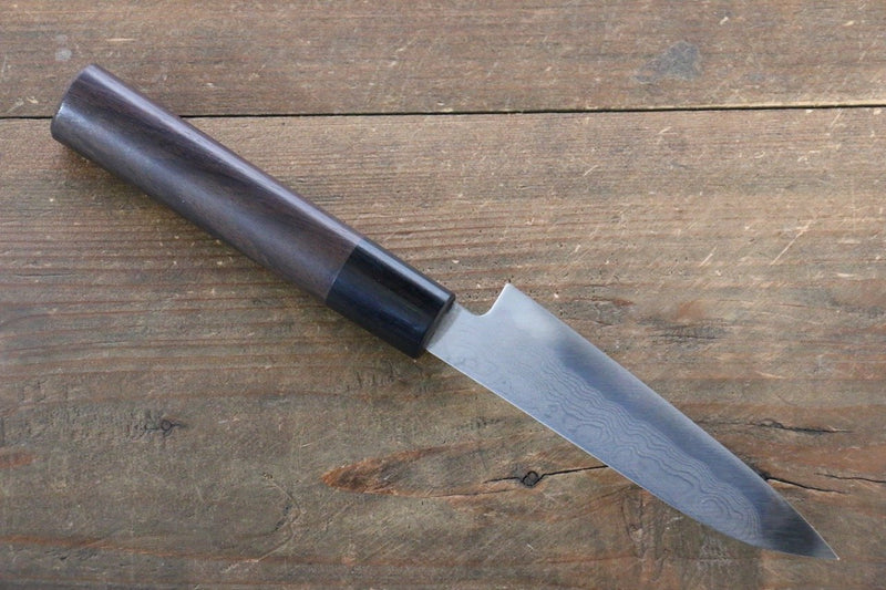 Takayuki Iwai Blue Steel No.2 Damascus Petty-Utility  110mm Shitan Handle - Japannywholesale