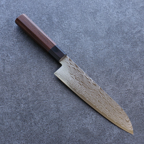 Seisuke AUS10 Mirror Crossed Santoku  180mm Brown Pakka wood Handle - Japannywholesale