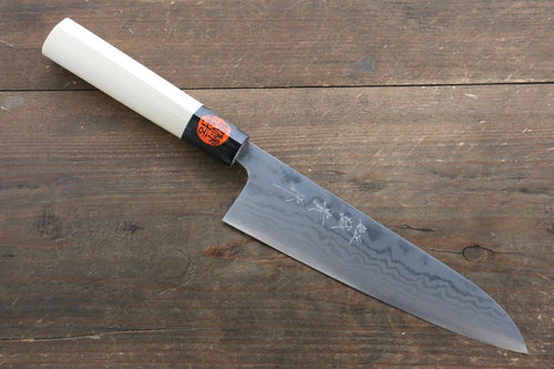 Shigeki Tanaka Blue Steel No.2 17 Layer Damascus Japanese Chef's Gyuto Knife 180mm  with Magnolia Handle (ferrule: Water Buffalo) - Japannywholesale