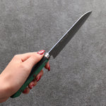 Sakai Kikumori Blue Steel No.1 Small Santoku Japanese Knife 140mm Green Pakka wood Handle - Japannywholesale