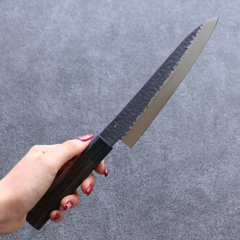 Shizu Gen VG10 Hammered Black Finished Petty-Utility  160mm Brown Pakka wood Handle - Japannywholesale