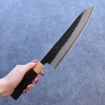 Seisuke Shitan Blue Super Hammered Kurouchi Gyuto  210mm Shitan Handle - Japannywholesale