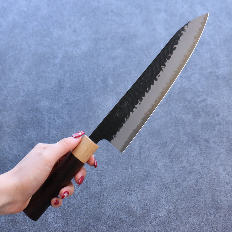 Seisuke Shitan Blue Super Hammered Kurouchi Gyuto  210mm Shitan Handle - Japannywholesale