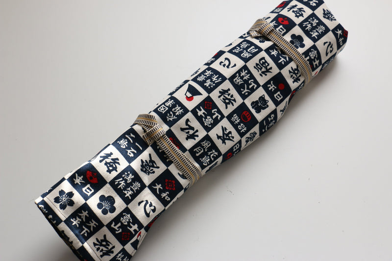 Japanese Style Knife Roll Konkanji-Ura-GoldKamon 7 Pockets - Japannywholesale