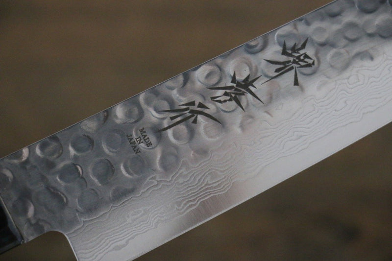 Sakai Takayuki AUS-10 45 Layer Damascus Hammered Sujihiki Japanese Chef Knife 240mm Silver Dots Lacquered Handle With Saya - Japannywholesale