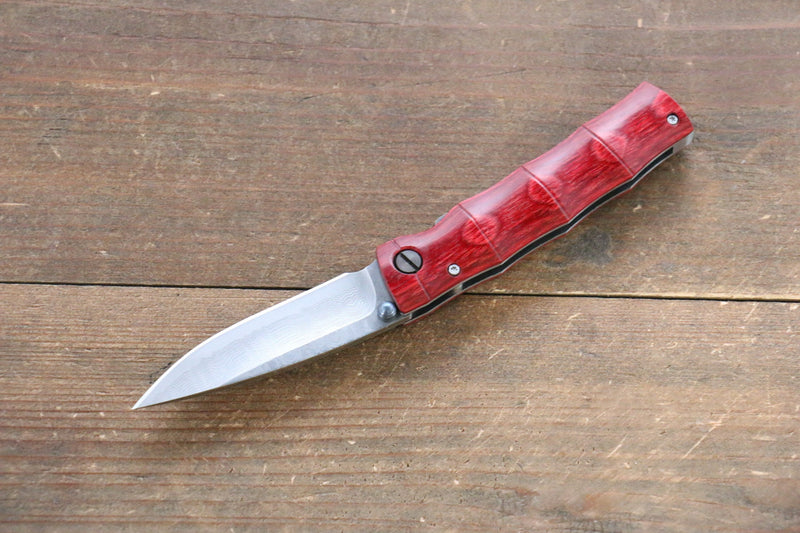 MCUSTA Take (Bamboo) Stainless Steel Damascus Pocket Knife 71mm Pakka wood Handle - Japannywholesale