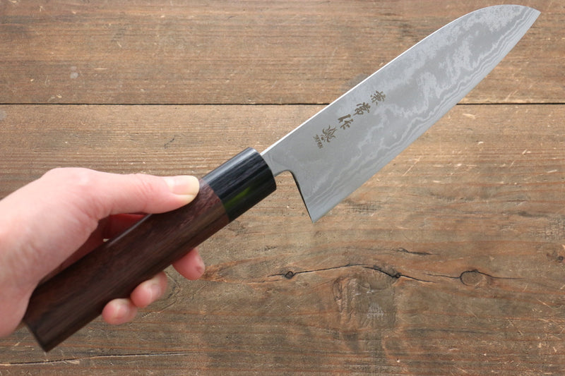 Kanetsune Blue Steel No.2 Damascus Santoku  165mm Shitan Handle - Japannywholesale