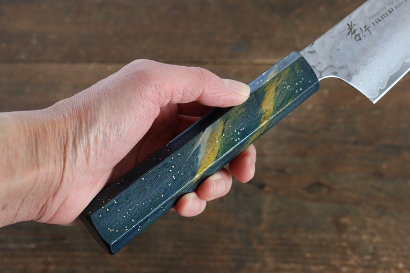 Sakai Takayuki VG10 33 Layer Damascus Kengata Santoku  160mm Live oak Lacquered (Saiseki) Handle - Japannywholesale