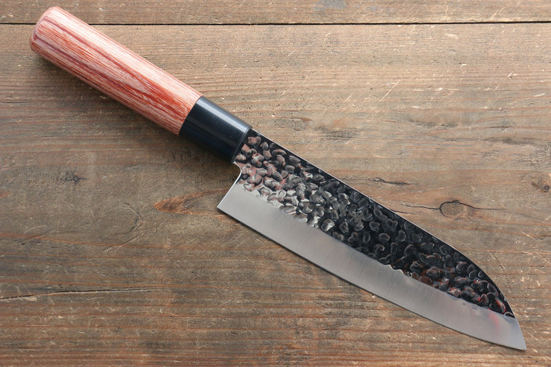 Kanetsune DSR-1K6 Hammered Santoku  165mm Red Pakka wood Handle - Japannywholesale