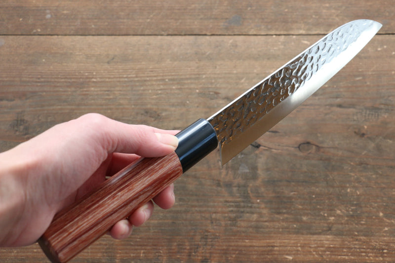 Kanetsune DSR-1K6 Hammered Santoku  165mm Red Pakka wood Handle - Japannywholesale