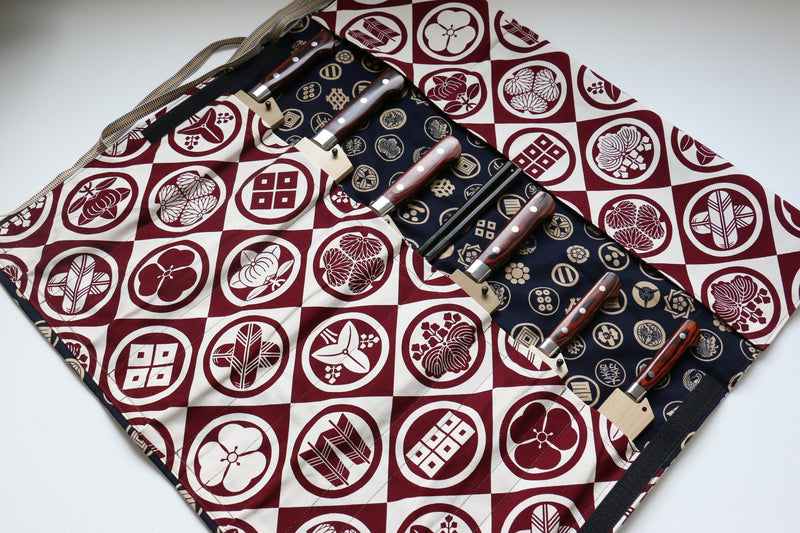 Japanese Style Knife Roll Redkamon-Ura-GoldKamon 7 Pockets - Japannywholesale