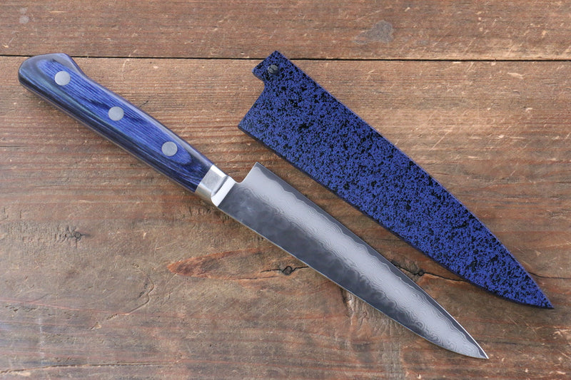 Seisuke Seiun VG10 33 Layer Damascus Petty-Utility  135mm Blue Pakka wood Handle with Sheath - Japannywholesale