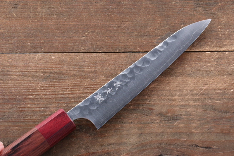 Yoshimi Kato Silver Steel No.3 Hammered Petty Japanese Chef Knife 150mm with Red Honduras Handle - Japannywholesale
