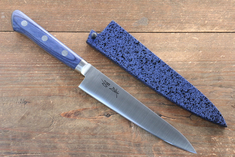 Seisuke Seiten Molybdenum Petty-Utility  120mm Blue Pakka wood Handle with Sheath - Japannywholesale