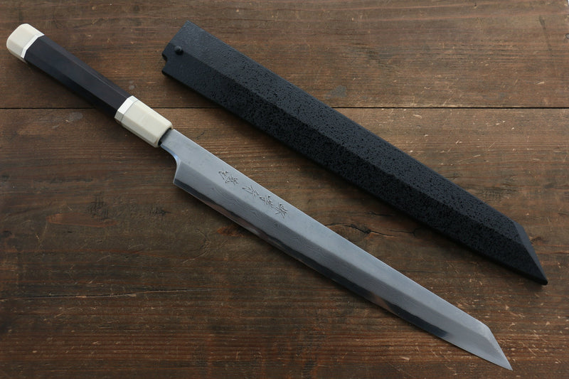 Sakai Takayuki Silver Steel No.3 Damascus Kiritsuke Yanagiba  300mm Ebony with Ring Handle with Sheath - Japannywholesale