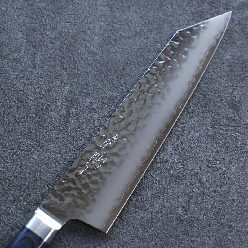 Seisuke Aotsuchi AUS10 Hammered Kiritsuke Santoku Japanese Knife 195mm Navy blue Pakka wood Handle - Japannywholesale