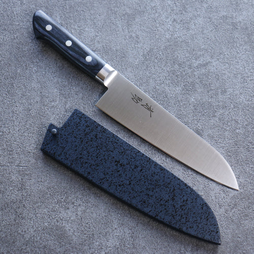 Seisuke Seiten Molybdenum Santoku Japanese Knife 180mm Navy blue Pakka wood Handle with Sheath - Japannywholesale