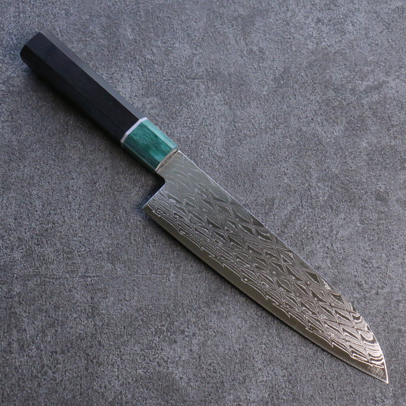 Seisuke AUS10 Mirror Crossed Santoku Japanese Knife 180mm Shitan (ferrule: Green Pakka wood) Handle - Japannywholesale