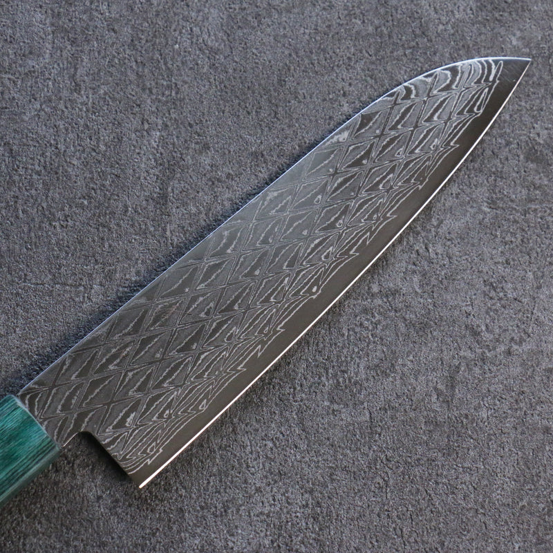 Seisuke AUS10 Mirror Crossed Santoku Japanese Knife 180mm Shitan (ferrule: Green Pakka wood) Handle - Japannywholesale