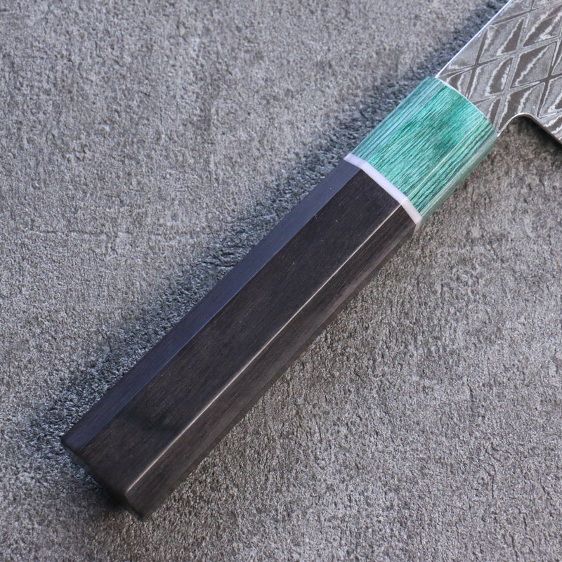 Seisuke AUS10 Mirror Crossed Santoku Japanese Knife 180mm Shitan (ferrule: Green Pakka wood) Handle - Japannywholesale