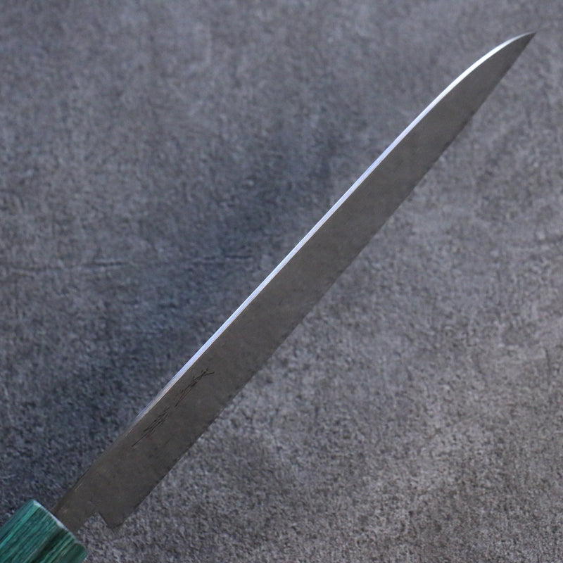 Seisuke AUS10 Mirror Crossed Santoku Japanese Knife 180mm Shitan (ferrule: Green Pakka wood) Handle - Japannywholesale