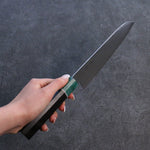 Seisuke AUS10 Mirror Crossed Santoku Japanese Knife 180mm Shitan (ferrule: Green Pakka wood) Handle - Japannywholesale