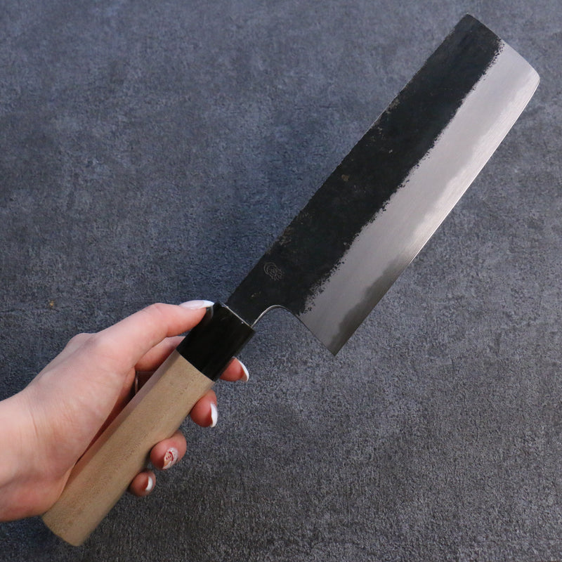 Kikuzuki White Steel No.2 Black Finished Nakiri Japanese Knife 180mm Magnolia Handle - Japannywholesale