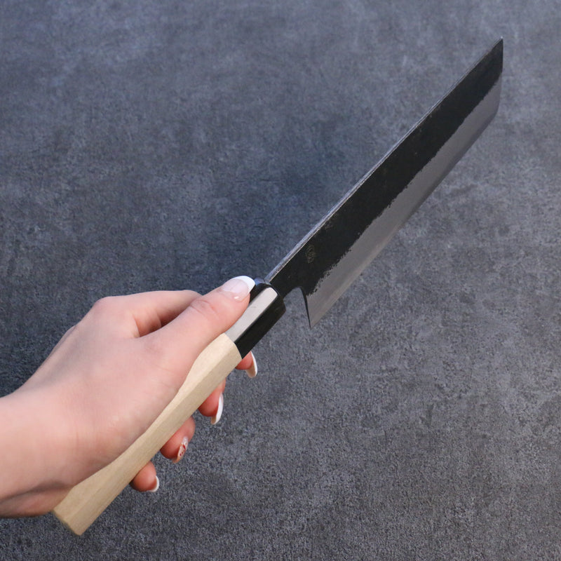 Kikuzuki White Steel No.2 Black Finished Nakiri Japanese Knife 180mm Magnolia Handle - Japannywholesale