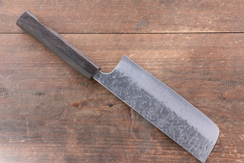 Yoshimi Kato VG10 Hammered Damascus Nakiri  165mm with Black Persimmon Handle - Japannywholesale