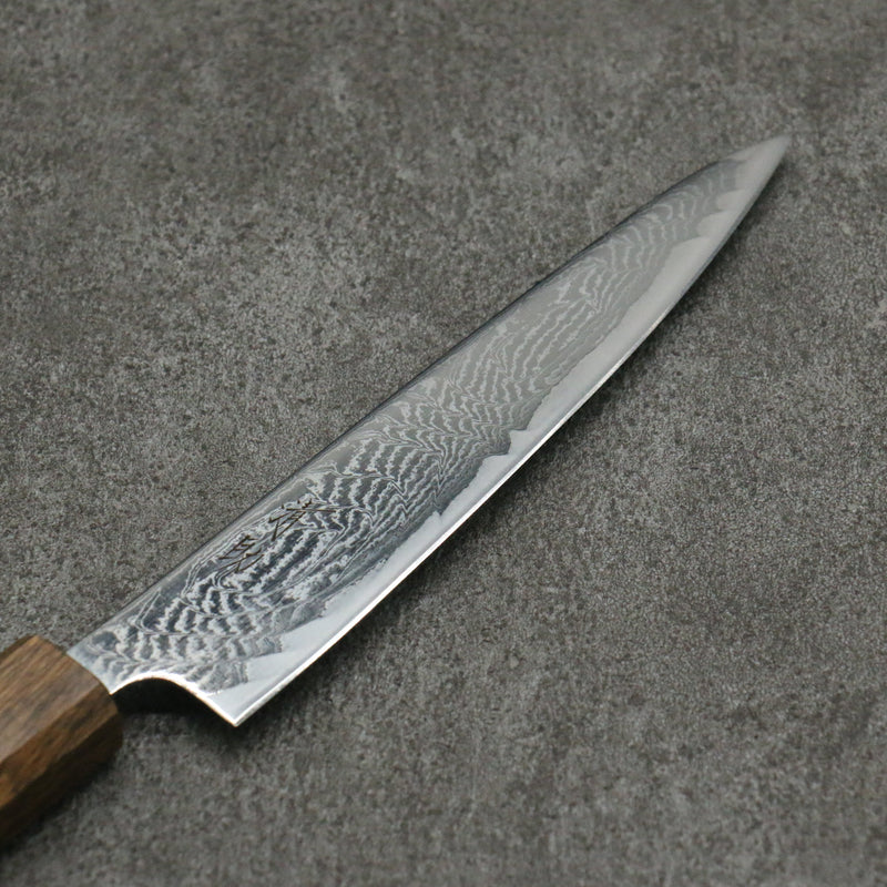 Seisuke Nami AUS10 Mirrored Finish Damascus Petty-Utility Japanese Knife 150mm Oak Handle - Japannywholesale