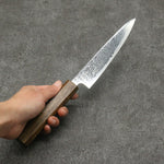 Seisuke Nami AUS10 Mirrored Finish Damascus Petty-Utility Japanese Knife 150mm Oak Handle - Japannywholesale