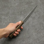 Seisuke Nami AUS10 Mirrored Finish Damascus Petty-Utility Japanese Knife 150mm Oak Handle - Japannywholesale