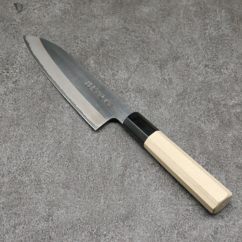 Minamoto Akitada Blue Steel No.2 Kasumitogi Santoku Japanese Knife 180mm Magnolia Handle - Japannywholesale