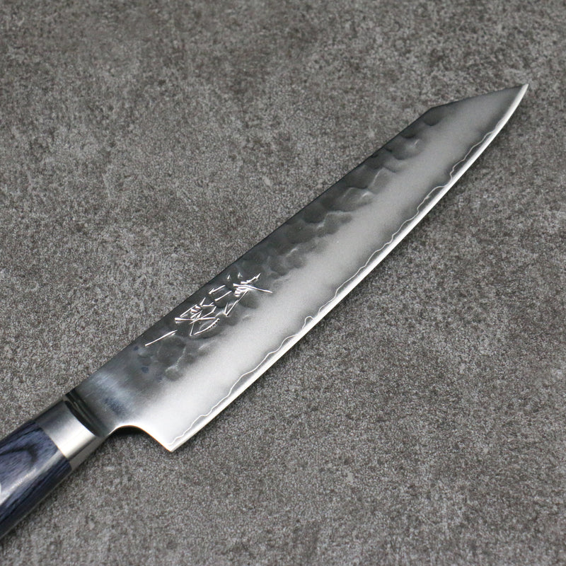 Seisuke Aotsuchi AUS10 Hammered Kiritsuke Petty-Utility Japanese Knife 145mm Navy blue Pakka wood Handle - Japannywholesale