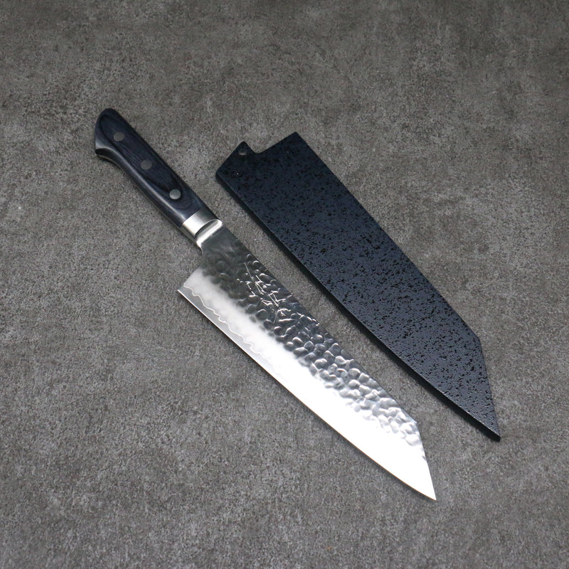 Seisuke Aotsuchi AUS10 Hammered Kiritsuke Santoku  195mm Navy blue Pakka wood Handle with Sheath - Japannywholesale