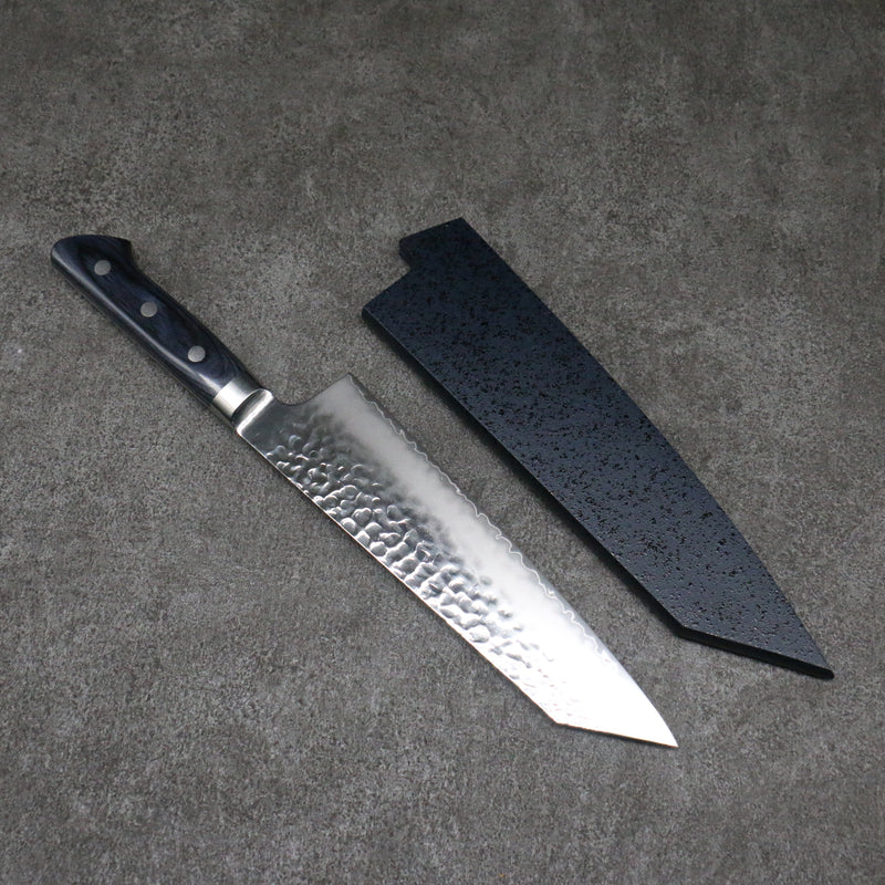 Seisuke Aotsuchi AUS10 Hammered Kiritsuke Santoku  195mm Navy blue Pakka wood Handle with Sheath - Japannywholesale