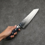 Seisuke Aotsuchi AUS10 Hammered Kiritsuke Santoku  195mm Navy blue Pakka wood Handle with Sheath - Japannywholesale