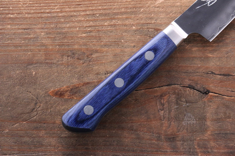 Seisuke Aotsuchi AUS10 Hammered Kiritsuke Petty-Utility  140mm Blue Pakka wood Handle with Sheath - Japannywholesale