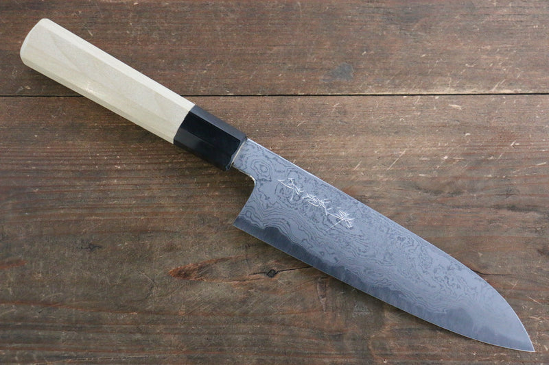 Kikumori Blue Steel No.1 Damascus Santoku  180mm with Magnolia Handle - Japannywholesale