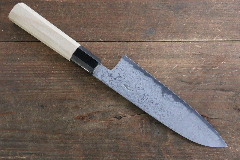 Kikumori Blue Steel No.1 Damascus Santoku  180mm with Magnolia Handle - Japannywholesale