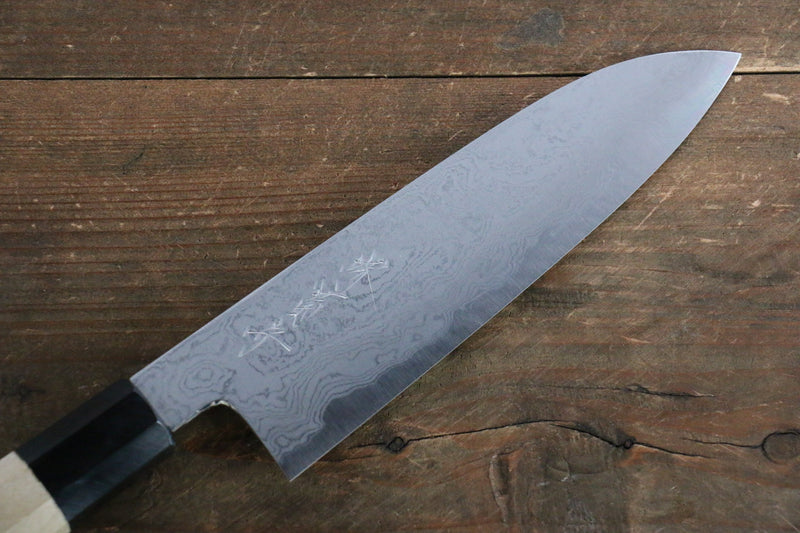 Kikumori Blue Steel No.1 Damascus Santoku  180mm with Magnolia Handle - Japannywholesale