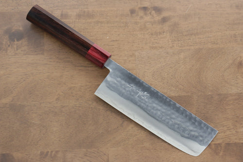 Kunihira VG1 Hammered Nakiri  165mm Shitan (ferrule: Red Pakka wood) Handle - Japannywholesale