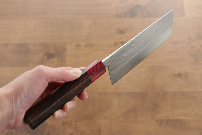 Kunihira VG1 Hammered Nakiri  165mm Shitan (ferrule: Red Pakka wood) Handle - Japannywholesale