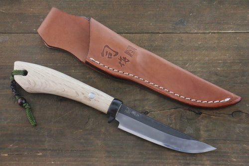 Tsukasa Hinoura Blue Steel Kurouchi Hunter Knife 105mm with Oak Handle - Japannywholesale